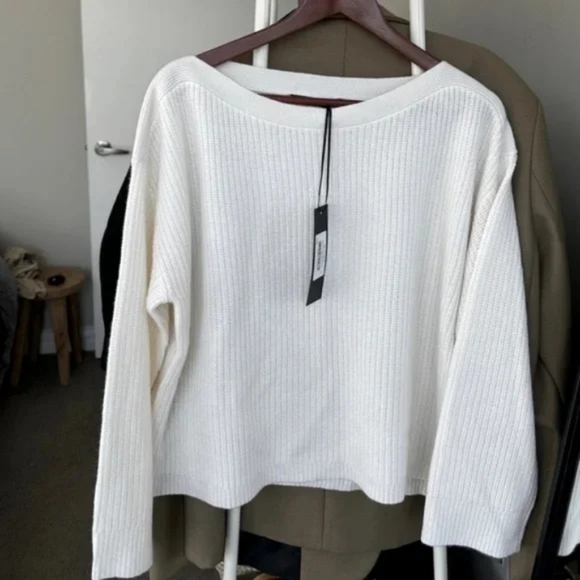 NWT Jenni Kayne Cashmere Boatneck Sweater Ivory White Medium/Small Oversized - Picture 3 of 10